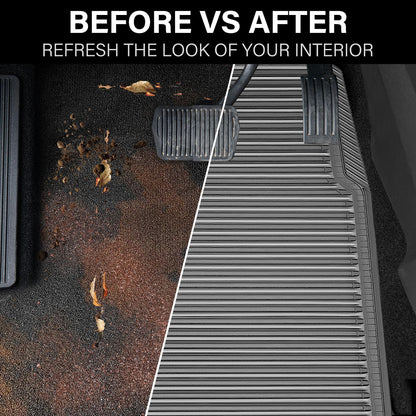 CAR PASS Rubber Floor Mats, All Weather Full Set 4-Piece, Waterproof Automotive Mats Trim to Fit Most Cars Sedans SUVs Vans, Heavy Duty Anti-Slip Easy Clean, All Black