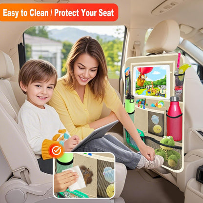 2Pack Car Backseat Organizer with Foldable Table Tray,6 Storage Pockets Car Storage Organizer with Tablet Holder,Car Seat Back Protectors Kick Mats Travel Accessories (Black)