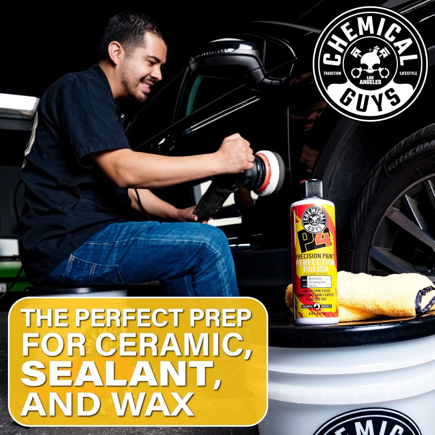 Chemical Guys C4 & P4 Clear Cut Correction Compound and Precision Paint Perfection Polish Combo - Removes Scratches, Swirls, Towel Marks, and Etching, Restores Gloss, Polishing Kit - 2 x 16 oz