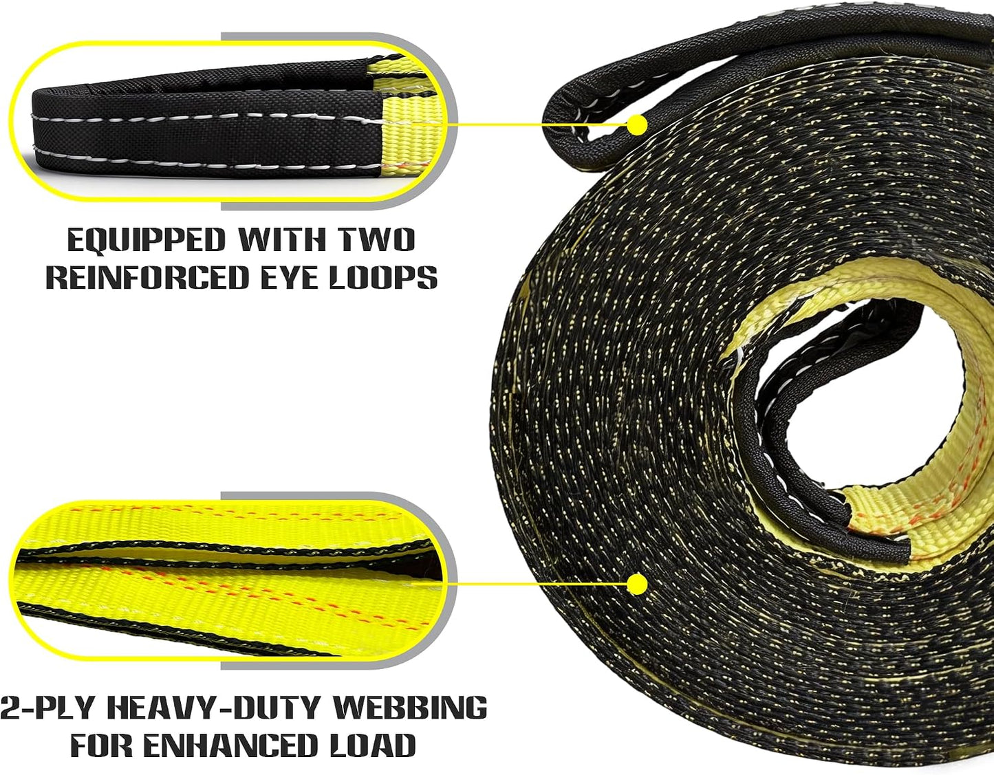 Heavy Duty Recovery Tow Strap, 2" x 20ft, 25,000 LBS Break Strength, Reinforced Loops,Winch Extension & Tree Saver Strap for Trucks, SUVs, Jeeps, ATVs and Off-Road Vehicle Emergency Recovery