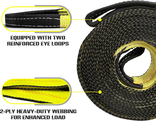 Heavy Duty Recovery Tow Strap, 2" x 20ft, 25,000 LBS Break Strength, Reinforced Loops,Winch Extension & Tree Saver Strap for Trucks, SUVs, Jeeps, ATVs and Off-Road Vehicle Emergency Recovery