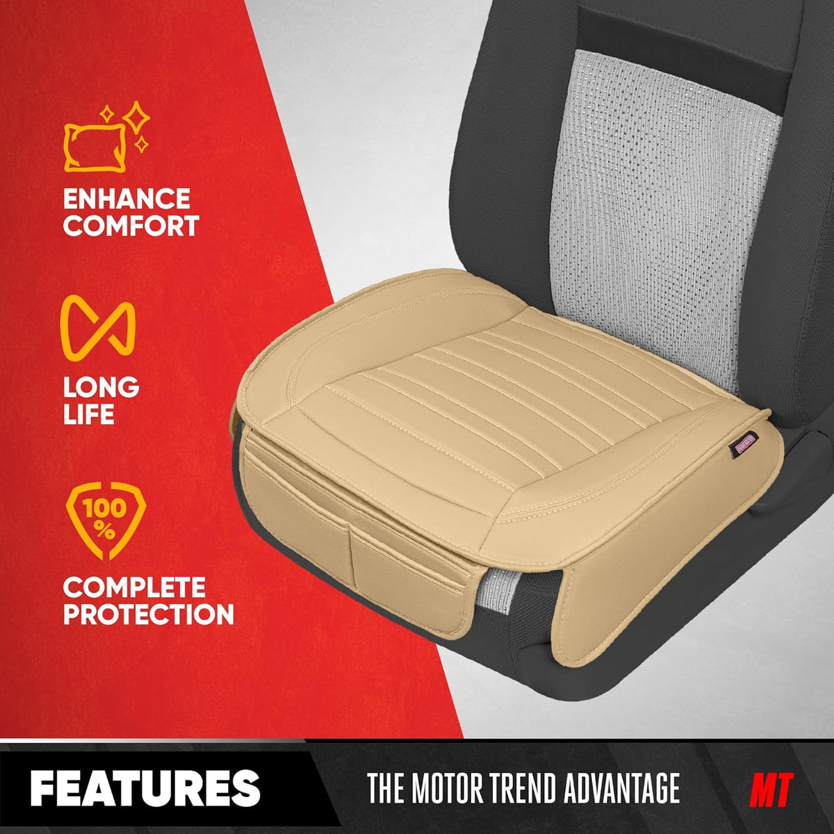 Motor Trend Seat Covers for Cars Trucks SUV, Faux Leather 2-Pack Black Padded with Storage Pockets, Premium Interior Car Seat Cover