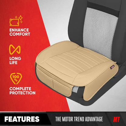 Motor Trend Seat Covers for Cars Trucks SUV, Faux Leather 2-Pack Black Padded with Storage Pockets, Premium Interior Car Seat Cover