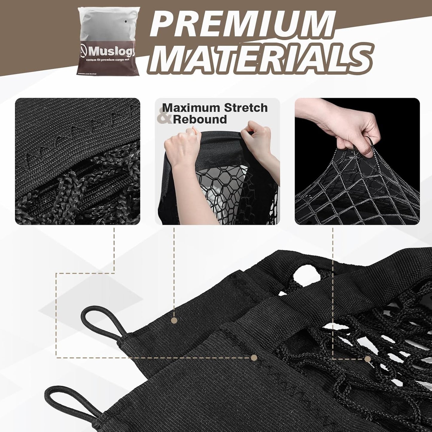 Muslogy Truck Bed Cargo Net Trunk Netting Compatible with 2023-2025 2026 Honda CR-V Accessories, Pickup Cargo Organizer SUV Sedan Storage Net w/Heavy Duty Carabiners - Colors A
