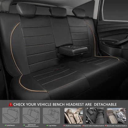 CAR PASS Universal FIT Piping Leather Two Front Seat Covers, Waterproof Faux Leather for SUV Sedan Van Truck, Airbag Compatible,Reserved Opening Holes for Headrest Covers. (Black red)