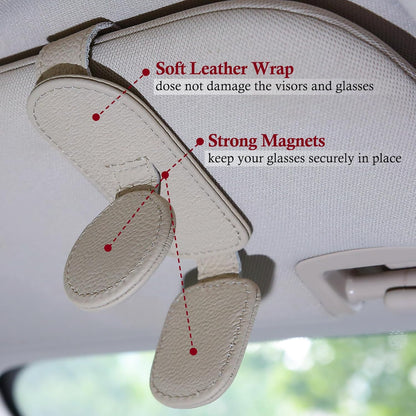 KIWEN Sunglasses Holder for Car Visor, Magnetic Leather Sunglass Eyeglass Hanger Clip for Car Sun Visor Accessories (1, Black)