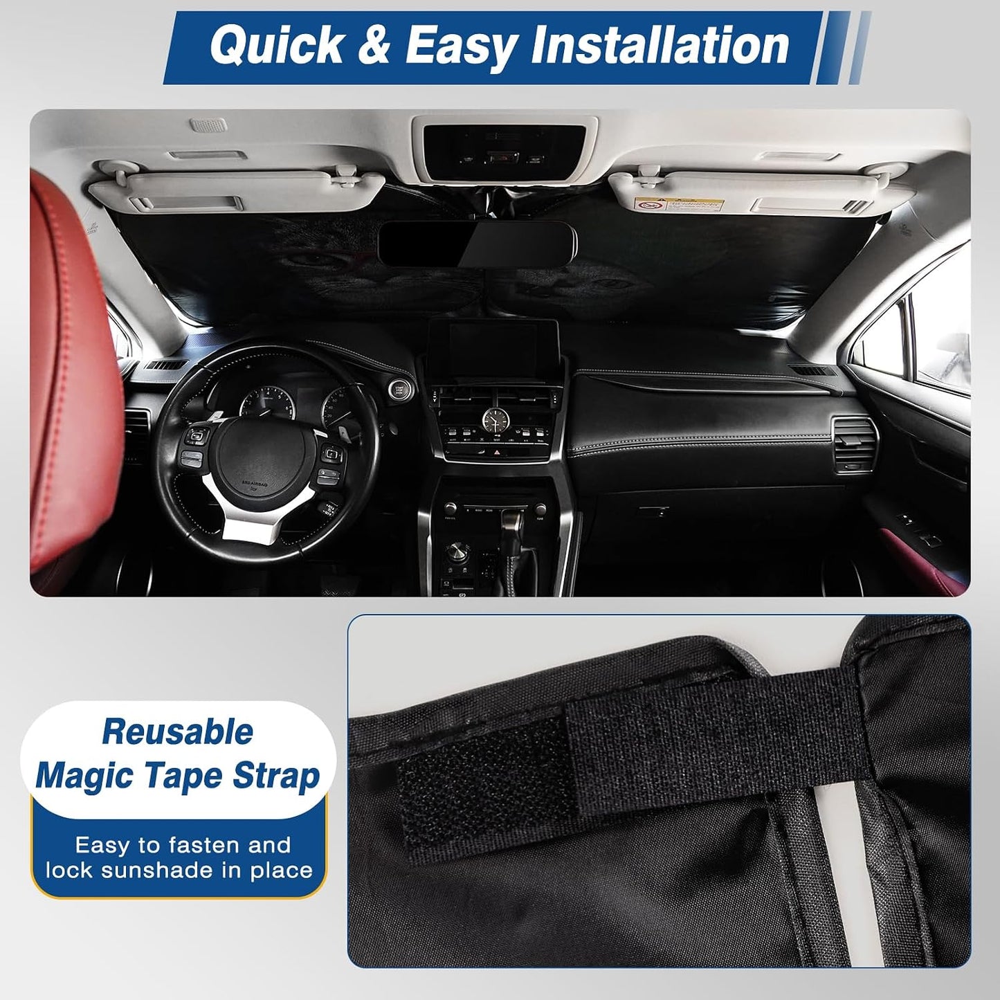 Windshield Sun Shade - Car Sun Shade Windshield, Reflector Sunshade Offers Ultimate Protection for Car Interior, Foldable Front Window Fit for Hatchback, Truck, SUV, MPV