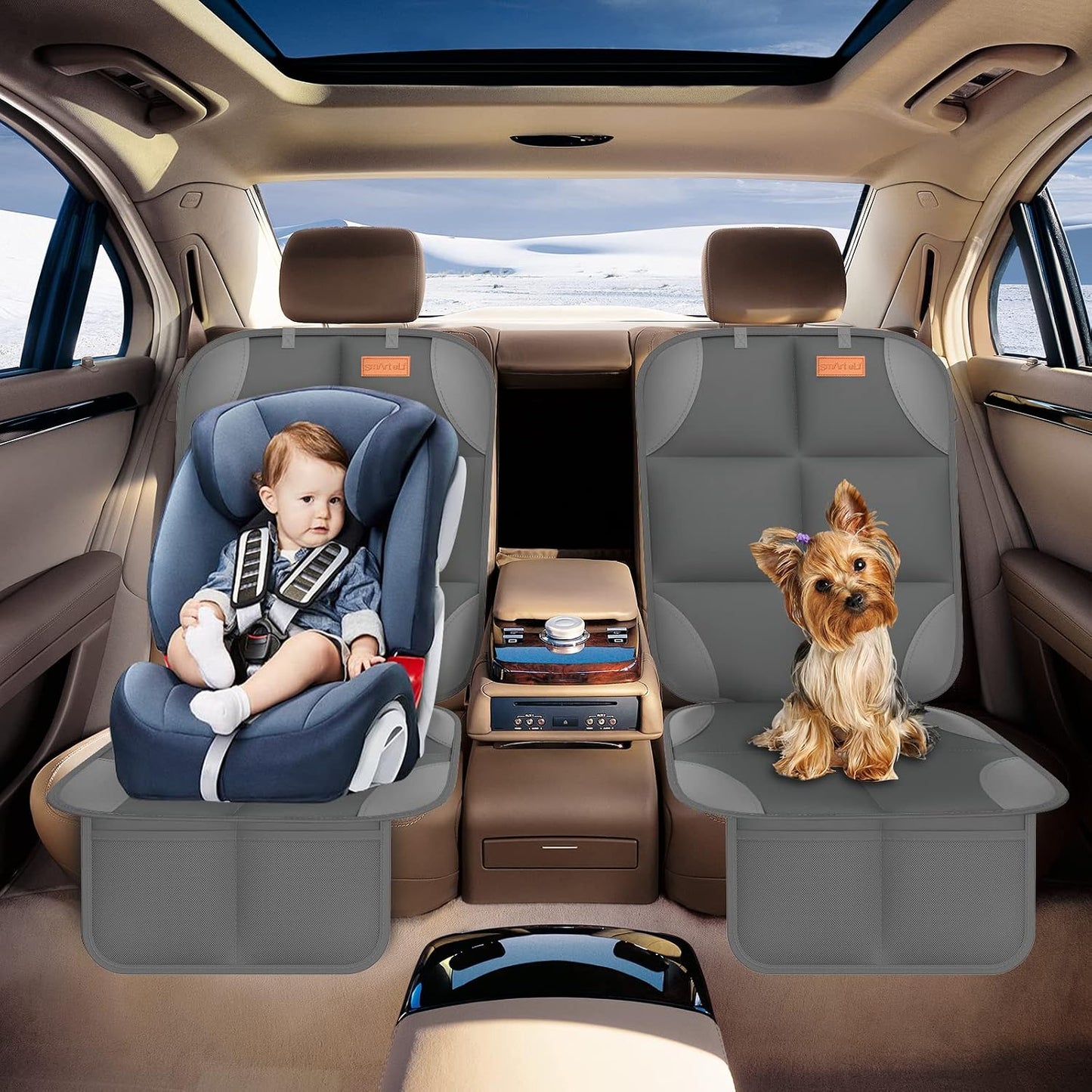 SMART ELF Car Seat Protector, 2Pack Seat Protector Protect Child Seats with Thickest Padding and Non-Slip Backing Mesh Pockets for Baby and Pet,Sedan SUV Truck (Black)