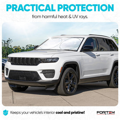 FORTEM Car Sun Shade for Windshield, Reflective Windshield Sunshade, 240T Polyester, Automotive Interior Sun Protection, Ultimate Heat and UV Shield, Foldable, Storage Bag