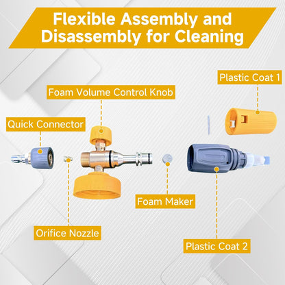Pressure Washer Foam Cannon Gun Kit with Dual Connector Accessory, Foam Blaster for Car Washing, Double Tip Attachment & 5 Nozzle Tips, 1/4" Quick Connect, 4000 PSI