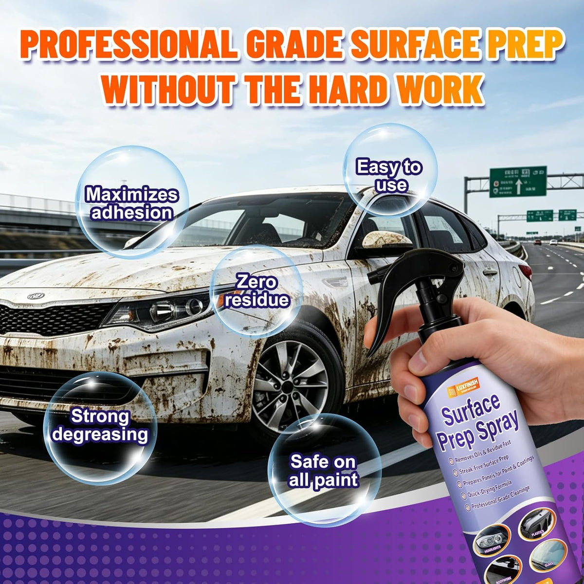 Surface Prep Spray Automotive – Surface Degreaser for Auto Paint Prep, Removes Wax, Oil & Dirt Without Residue, Paint-Safe Formula, Enhances Bonding for Ceramic Coating & Sealant – 150ml/5oz