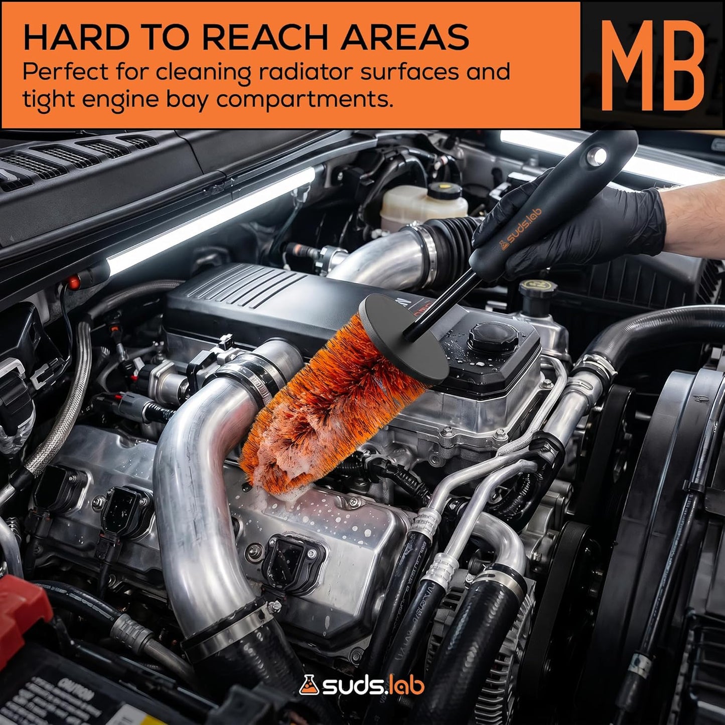 Suds Lab WB Premium Detailing Wheel Brush for All Vehicle Types – 17.7" Ultra-Soft and Scratch-Free Reusable Rim, Wheel, and Tire Brush for Deep Cleaning