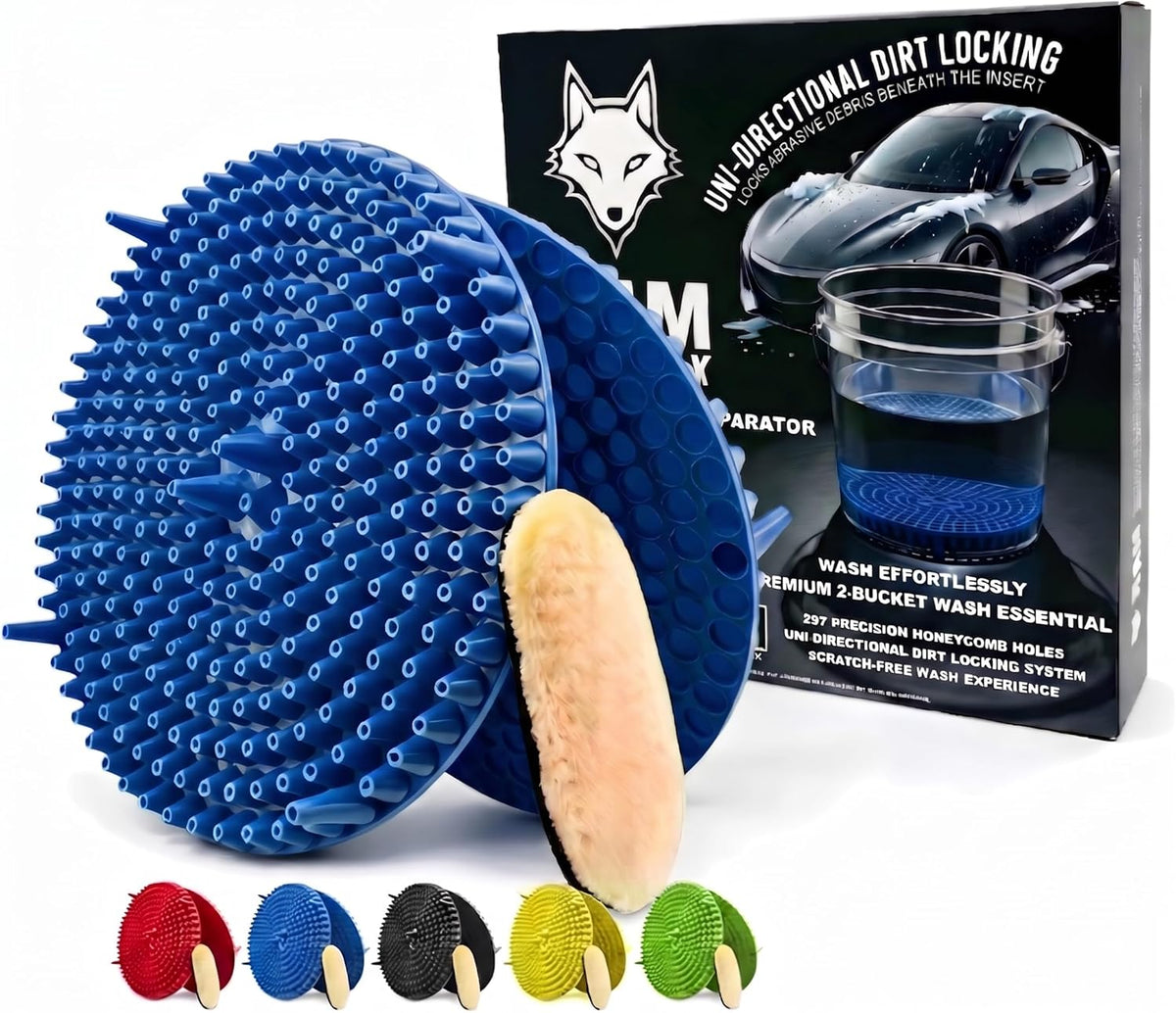 10.4" Heavy Duty Car Wash Bucket Insert (2-Pack) & Wash Mitt Kit - 10.6 oz Detailing Dirt Separator & Grit Trap, Scratch-Free Auto Wash, Fits 3.5 to 5 Gallon Buckets (Red Kit)