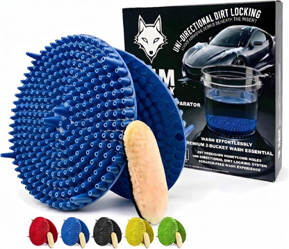 10.4" Heavy Duty Car Wash Bucket Insert (2-Pack) & Wash Mitt Kit - 10.6 oz Detailing Dirt Separator & Grit Trap, Scratch-Free Auto Wash, Fits 3.5 to 5 Gallon Buckets (Red Kit)