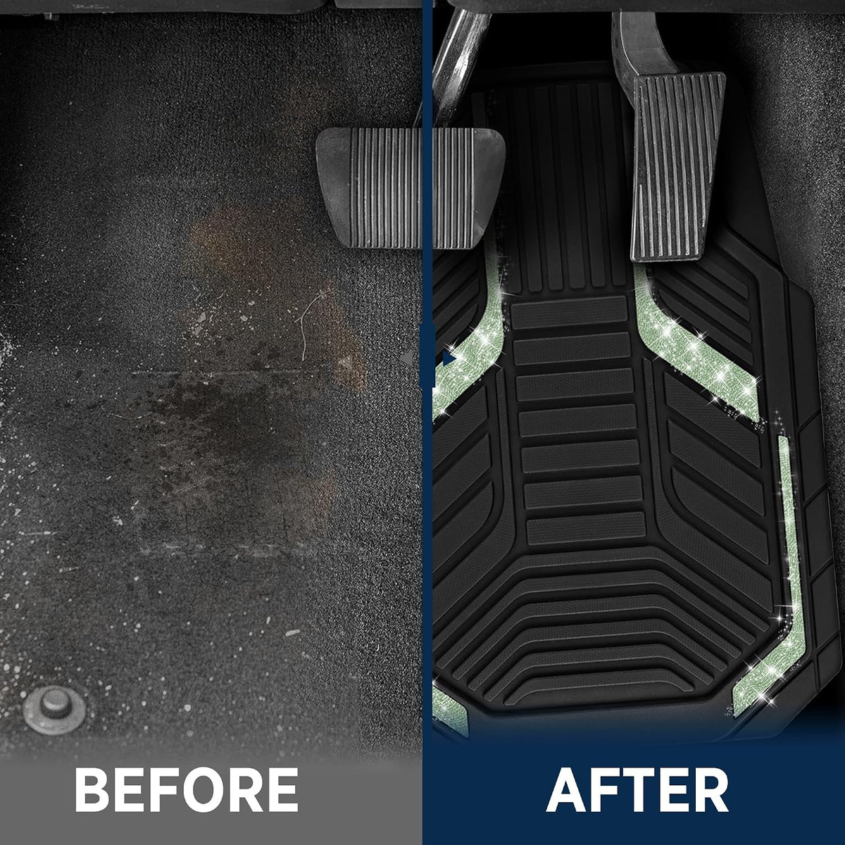 PIC AUTO Heavy Duty Rubber Floor Mats, Purple Aluminum Film Car Mats Set, Front and Rear Car Mats with Anti-Slip Backing, All Weather Protection, Trim-to-Fit for Automotive SUV, Sedan, Van