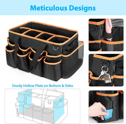 HODRANT Extra-Large Wearable Cleaning Caddy, Organizer Bag for Products, Housekeeper Tote With Pad, Handle & Divider, Car Wash Tools Bag for Detailing Supplies, Gray Edge