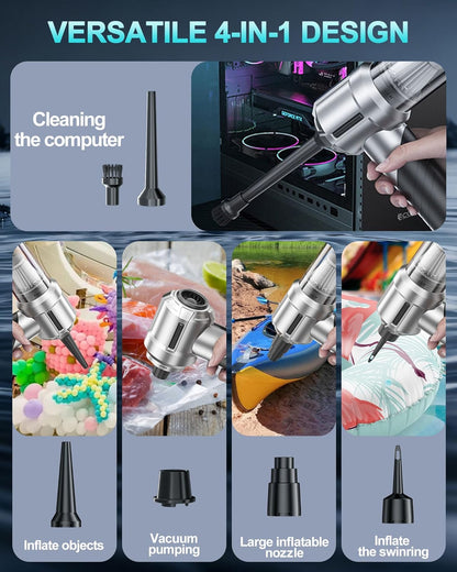 houscly Car Vacuum Portable Cordless 20000PA High Power 4-in-1 Compressed Air Duster & Air Blower & Pump Hand Held Vacuum with Brushless Motor for Car, Home, Office,Camping Ideal Gifts for Men & Women
