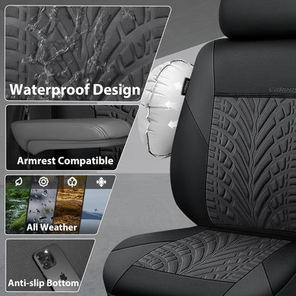 CAR PASS Car Seat Covers Full Sets, Front & Split Rear Bench for Car, 3D Tyre Embossed Automotive Interior Covers, Airbag Compatible, Quick Setup Universal Fit Seat Covers for Car, SUV(Charcoal)