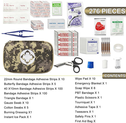 276PCS First Aid Kit Home Car Camping Hiking Emergency Supplies Small Compact Lovely Bag for School Outdoor, Basic Outdoor Essentials Survival Kit for Travel AMORNING