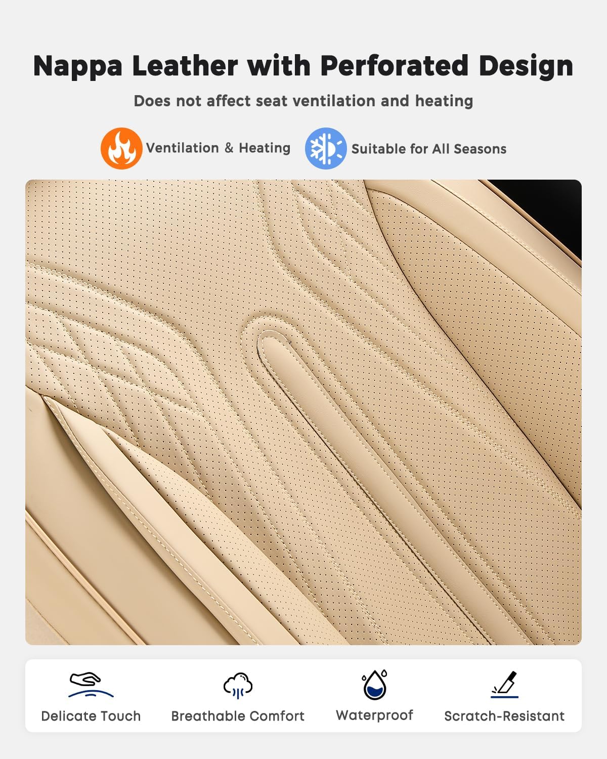 Huidasource Coffee Seat Covers Full Set, Universal Fit for Most Cars Trucks SUV, Full Coverage Leather Seat Cover, Airbag, Cupholder Compatible, Velcro Adjustable, Heaating/Cooling Function Retain