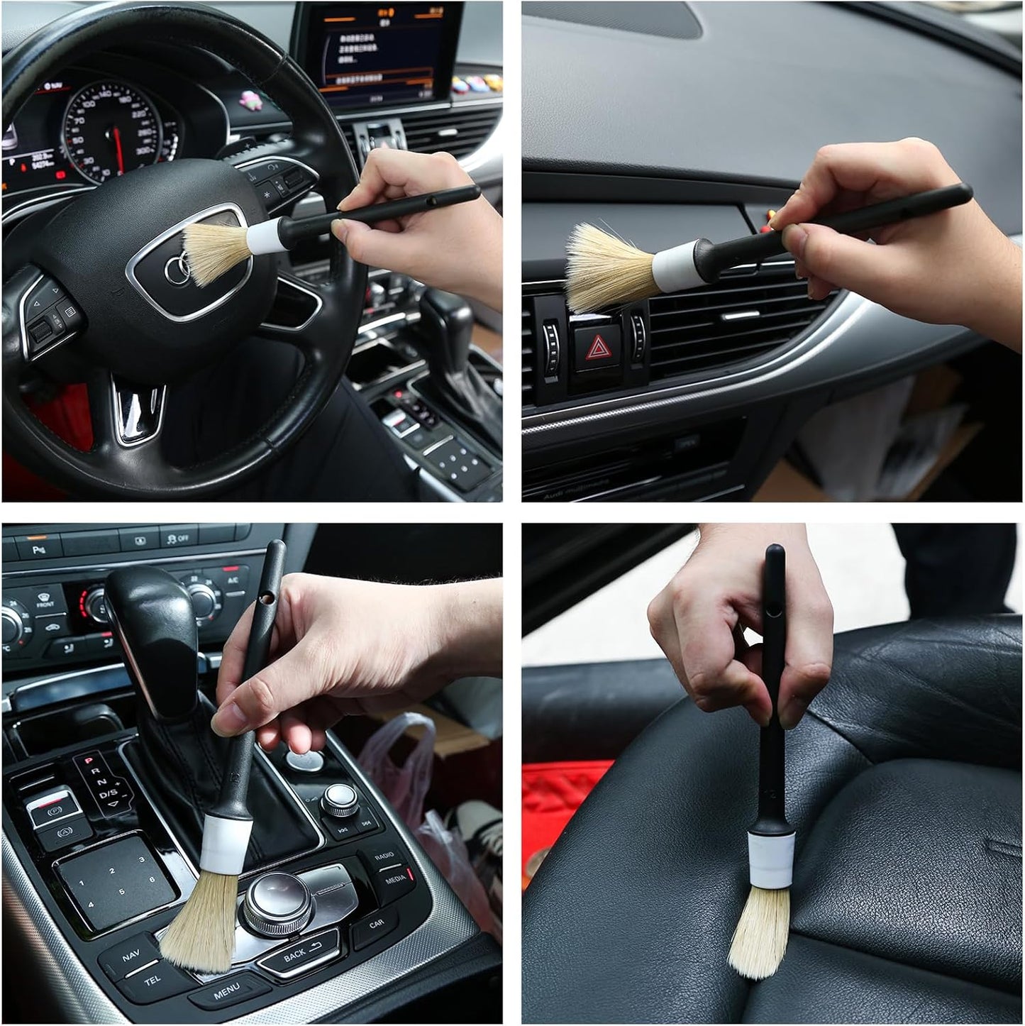 HMPLL 10pcs Auto Car Detailing Brush Set Car Interior Cleaning Kit Includes 5 Boar Hair Detail Brush,3 Wire Brush, 2 Air Vent Brush for Cleaning Car Interior Exterior, Dashboard Engines Leather Wheel