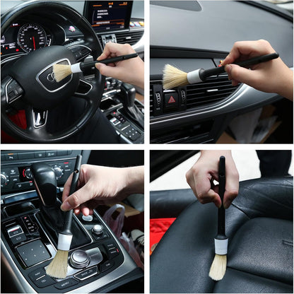 HMPLL 10pcs Auto Car Detailing Brush Set Car Interior Cleaning Kit Includes 5 Boar Hair Detail Brush,3 Wire Brush, 2 Air Vent Brush for Cleaning Car Interior Exterior, Dashboard Engines Leather Wheel