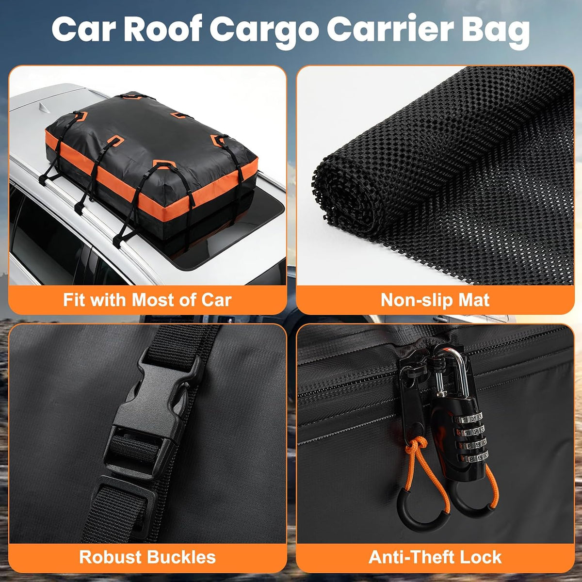 DUMOS Car Rooftop Cargo Carrier Bag Waterproof 20 Cubic Feet for All Cars | with Anti-Slip Mat, Combination Luggage Lock, Reinforced Straps & Door Hooks, Fit Vehicles with/without Roof Racks