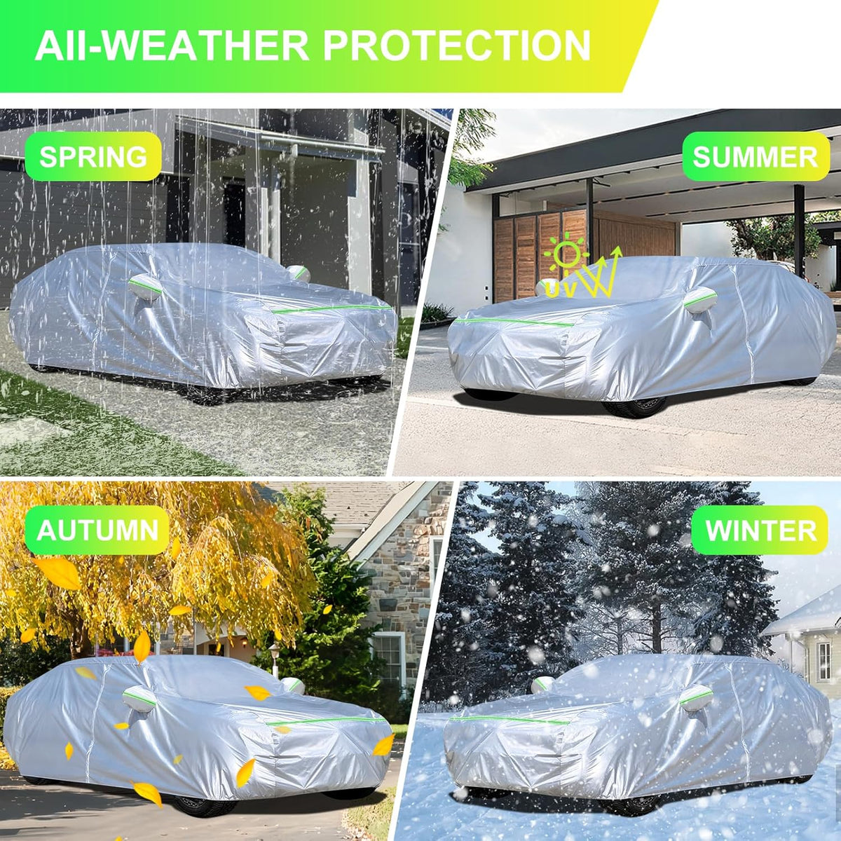Sedan Car Cover (186-193 inches) - Universal Fit, Waterproof, Dupont Oxford, All Weather, Hail Protector, Sun Protection, Door Zipper