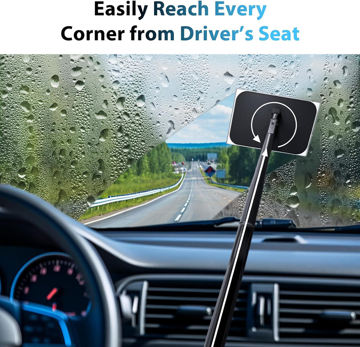 desin Car Windshield Cleaning Tool, Windshield Cleaner with 5 Washable and Reusable Microfiber Pads and Extendable Handle, for Auto Glass Wiper (Green)