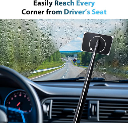 desin Car Windshield Cleaning Tool, Windshield Cleaner with 5 Washable and Reusable Microfiber Pads and Extendable Handle, for Auto Glass Wiper (Green)