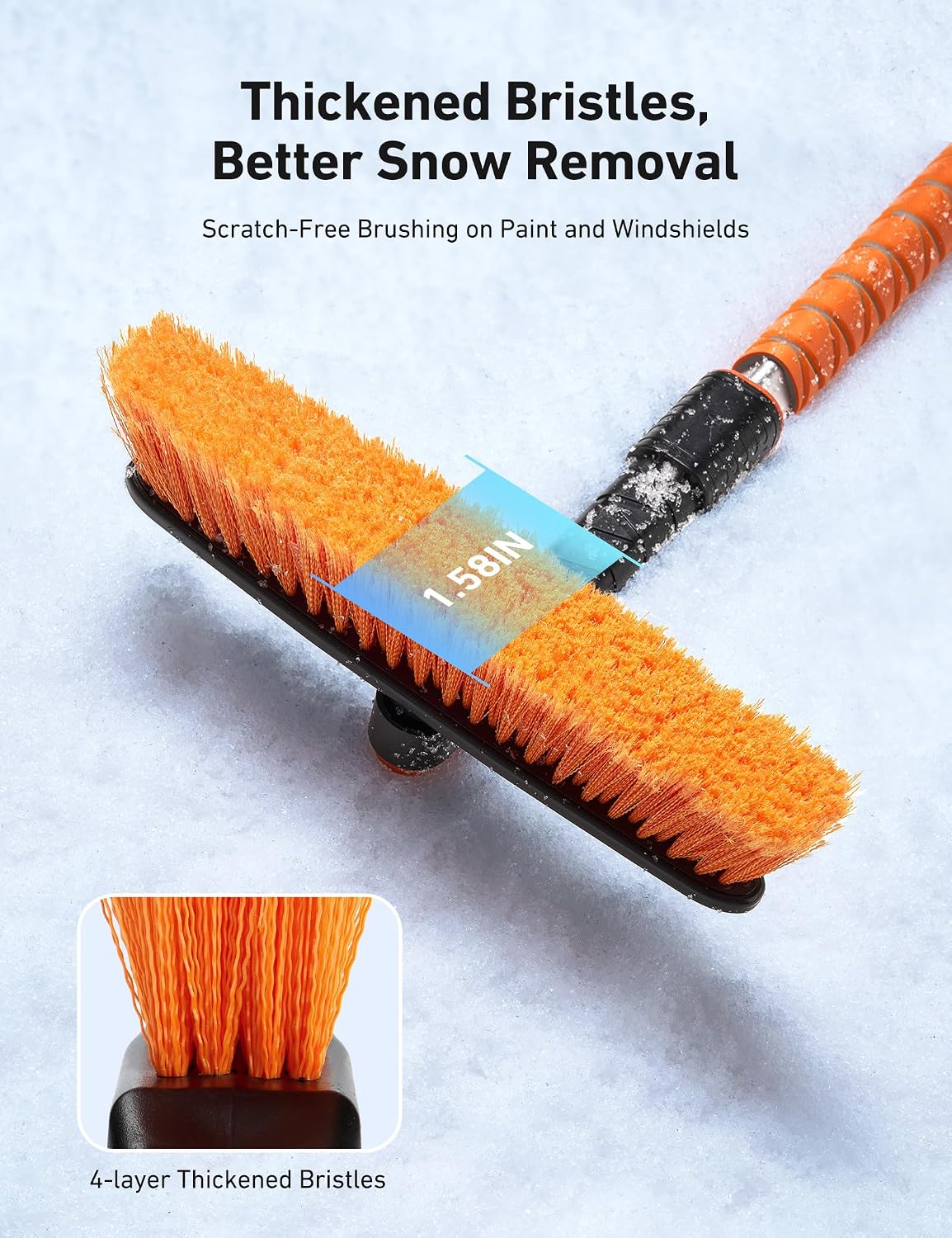 AstroAI 47.2" Ice Scrapers for Car Windshield and Extendable Snow Brush with Foam Grip and 360° Pivoting Brush Head for Auto Car Truck and SUV(Orange)