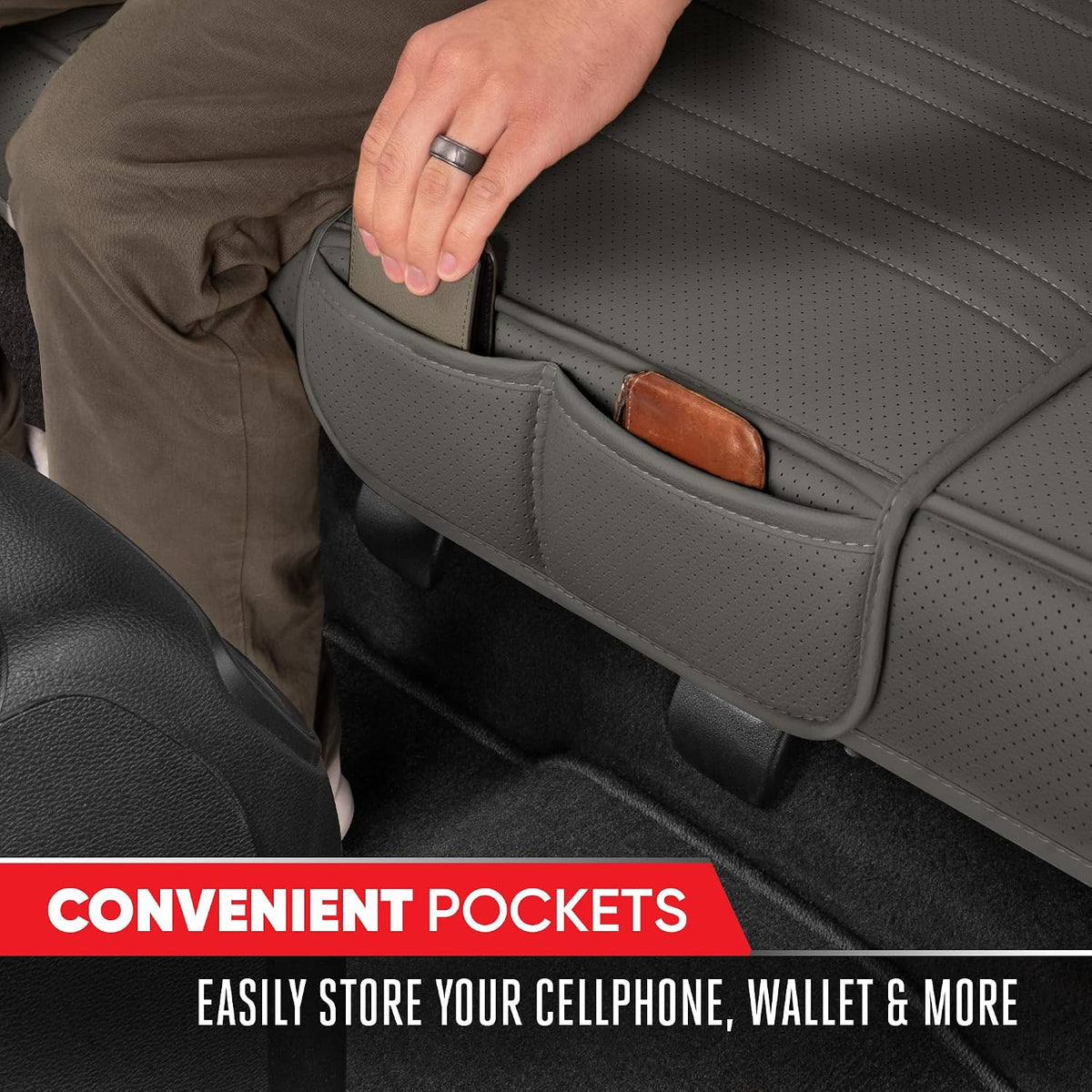 Motor Trend Seat Covers for Cars Trucks SUV, Faux Leather 2-Pack Black Padded with Storage Pockets, Premium Interior Car Seat Cover