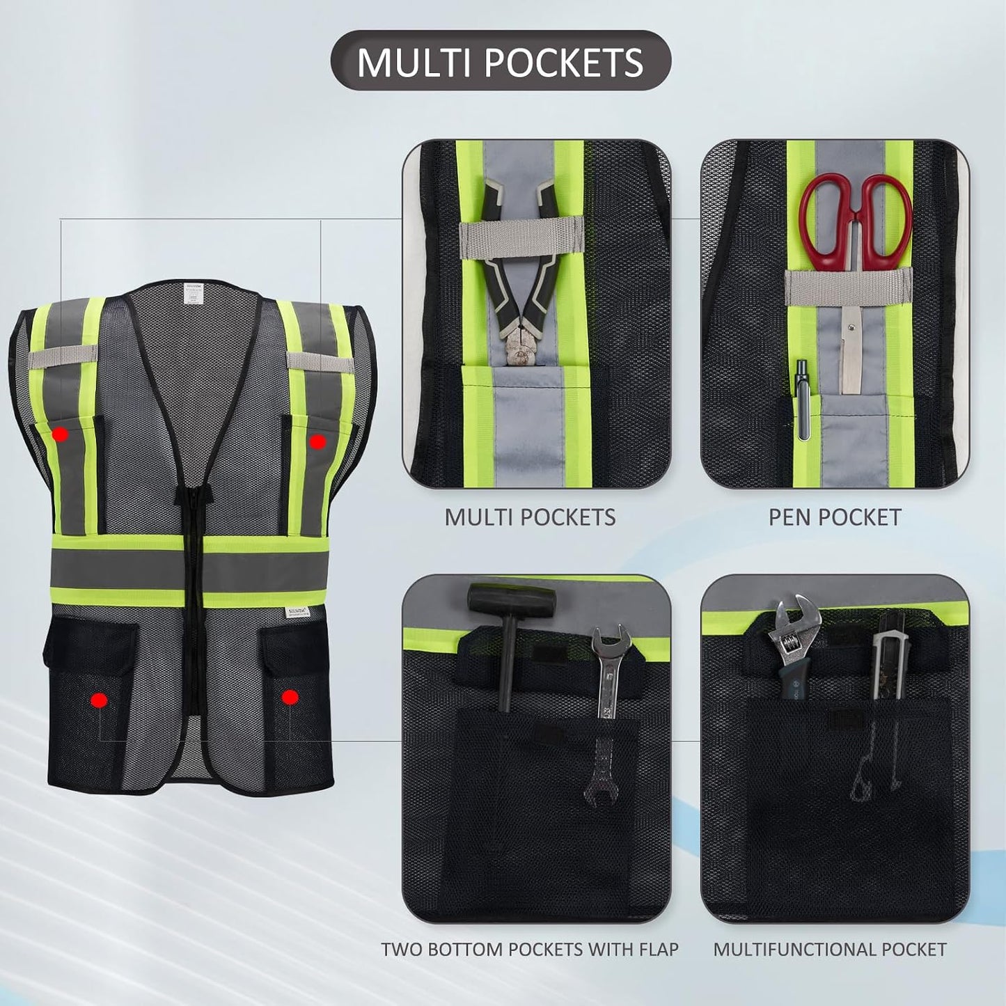 High Visibility Reflective Safety Vest with Zipper and Pockets Orange,M