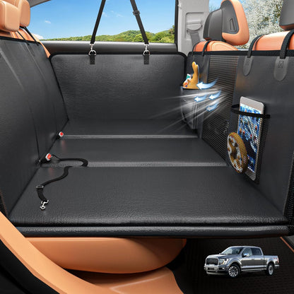 HOB4U Dog Car Seat Cover for Back Seat, Hard Bottom Back Seat Extender for Dogs, Dog Hammock for Car SUV and Trucks - Waterproof, Anti Scratch，Easy to Clean, Supports 400lbs