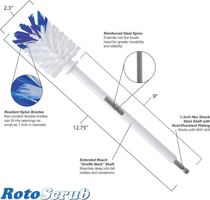Long Reach Drill Brush Attachment, All Purpose for Car Tires, Wheels, Wheel Wells, Engine Bays, Exhaust Pipes, Running Boards, Hard to Reach Areas, with Heavy Duty Non-Scratch Nylon Bristles