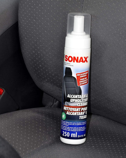 SONAX Upholstery & Alcantara Cleaner Foam | Interior Cleaner for Synthetic Suede, Fabric Seats, Carpet, Door Panels, Headliners & Trim | Removes Dirt, Oils, Stains & Grime Build-Up | 8.45 oz | 250 ml