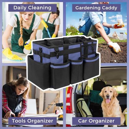 SCAVATA Wearable Cleaning Caddy Organizer with Handle & Shoulder Straps for Housekeepers, Under Sink & Car Cleaning Tool Organizer Bag with 4 Foldable Dividers (Green)