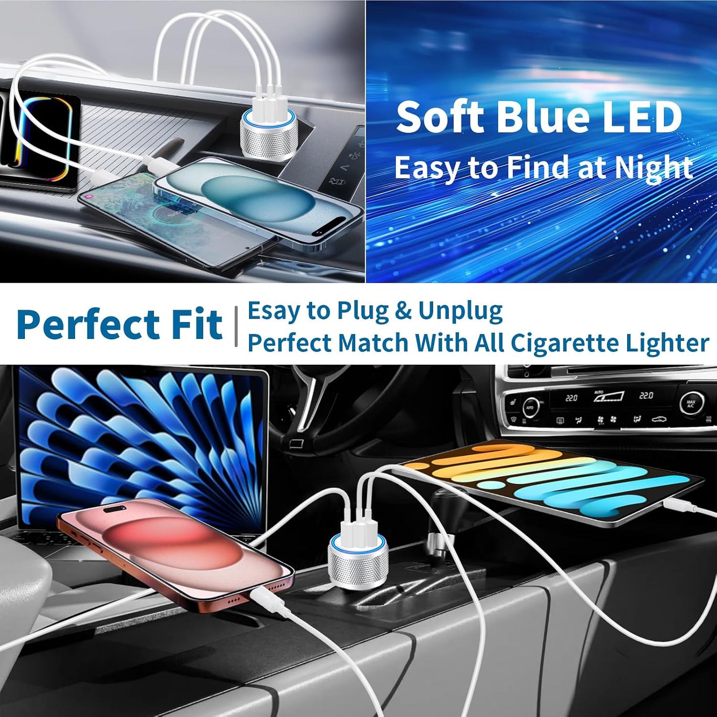 USB C Car Charger, Rombica 2Pack 3-Port 67W Dual PD USB-C&USB-A Car Power Cigarette Lighter USB Charger 3 in 1 PD/QC Type C Fast Car Charge for iPhone 17 17 Pro Max 16 15 14 13 12/Galaxy S26 S25/Pixel