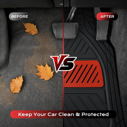 Coverado Car Floor Mats All Weather Waterproof Deep Dish Anti-Slip Car Mats Set, Heavy Duty Rubber Floor Mats for Cars, Universal Trim to Fit Automotive Floor Mats for Cars Trucks SUV, Black&Red