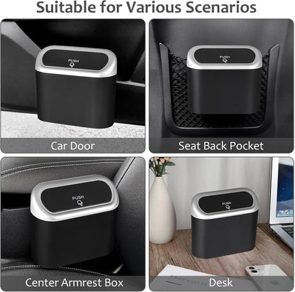 Accmor Car Trash Can with Lid, Mini Auto Dustbin Garbage Organizer Holder 2 Packs, Automotive Storage Container Bin with 60 Pcs Bags for Vehicle, Home, Office