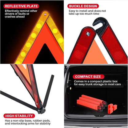 MAOPINER 3 Pack Emergency Warning Triangles, Roadside Safety Triangle with Reinforced Base and Carrying Case, Foldable Reflective Warning Triangles for Roadside Safety and Emergency Use