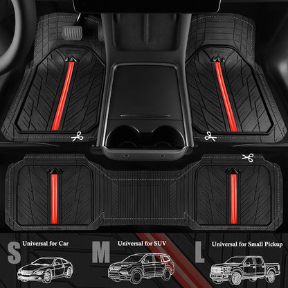 CAR PASS Heavy Rubber Car Floor Mats, Deep Waterproof Car Mats All Weather, Universal Trim-to Fit Automotive Floor Mats for Car SUV Truck Van, Durable Floor Liners Solid Black
