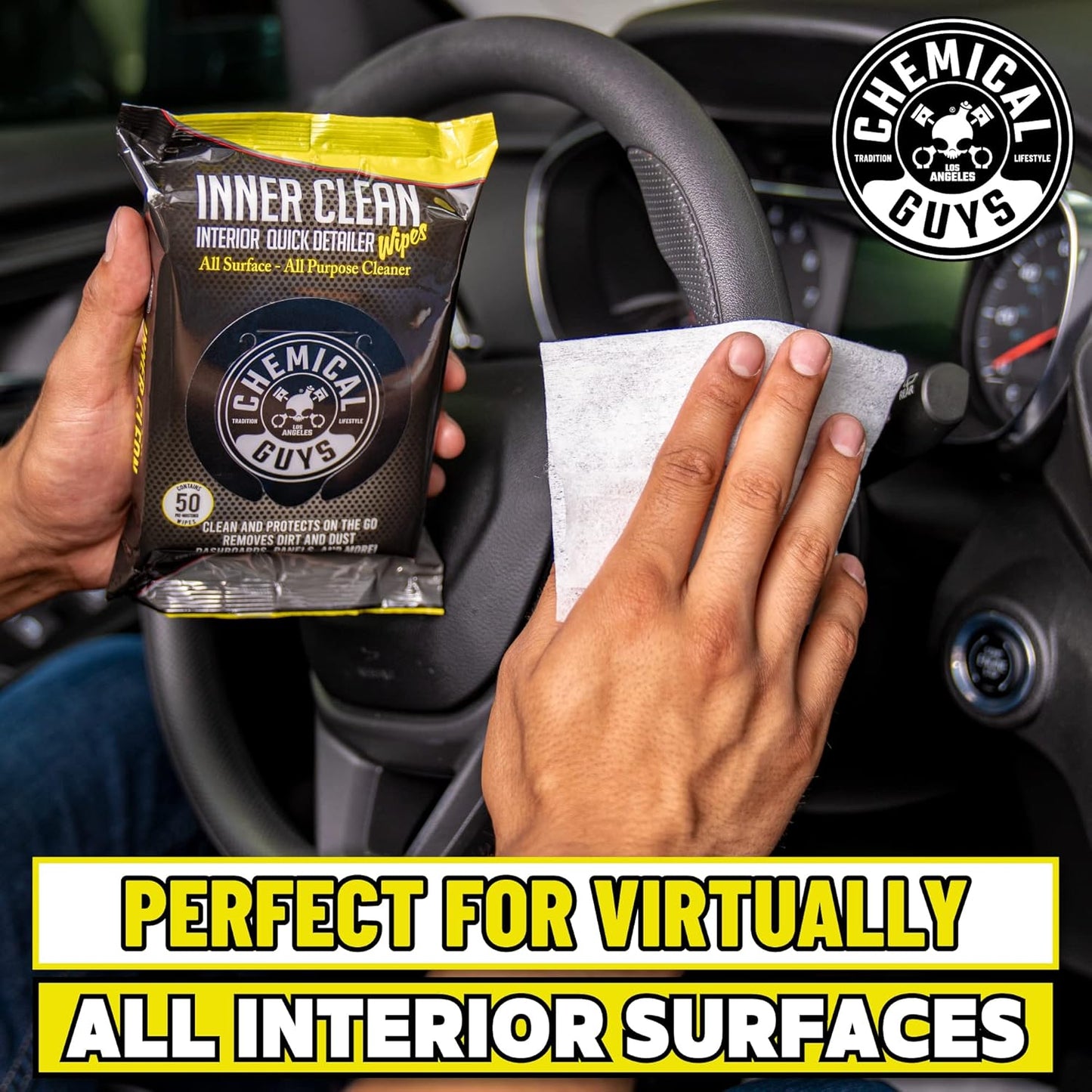 Chemical Guys InnerClean Interior Quick Detailer Cleaner and Protectant for Dashboards Door Panels Seats Trim and Surfaces Non Greasy Interior Car Cleaning Spray and Interior Detailer Spray 16 oz