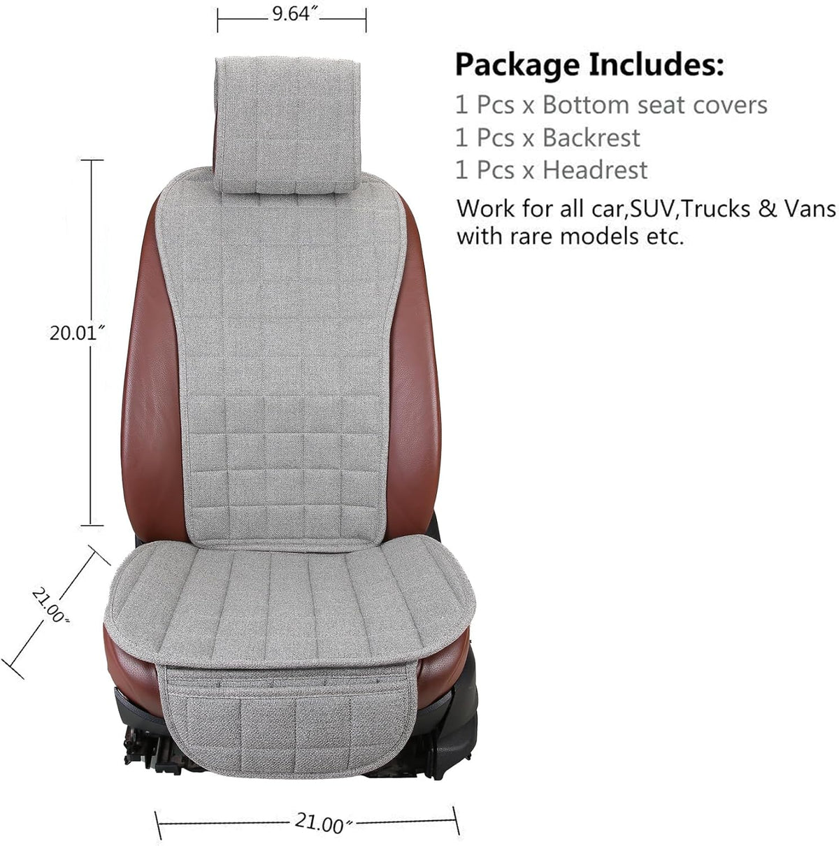 Suninbox Car Seat Covers Buckwheat Hull Universal Car Seat Covers,Bottom Seat Covers for Cars,Truck Seat Covers,Car Seat Cushion Protector Mats Pad,Gray Front Seat