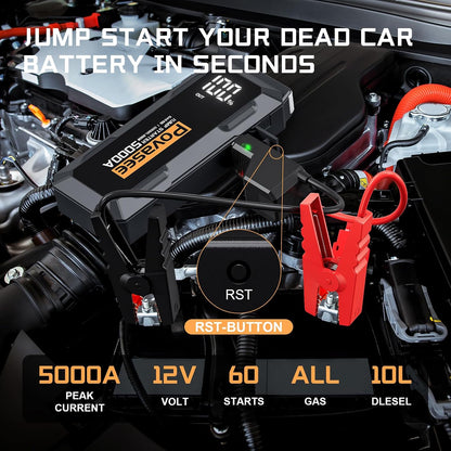 [2026NEW Model] 5000A Jump Starter with Air Compressor,Car Jumper Starter Portable with 150PSI Tire Inflator 12V Jump Box with LCD Display,Flashlight,Storage Case (Up 9L Gas/8L Diesel Engine