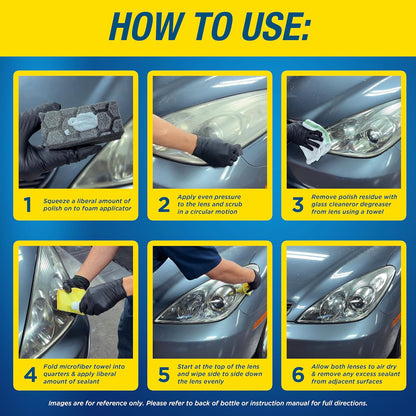Rain-X 610153 Headlight Restoration Kit - Car Light Lens Cleaner/Restorer with Sanding & Polishing Drill Attachments & Sealant Wipe, Removes Scratches & Oxidation- All in 1 Long Lasting Formula