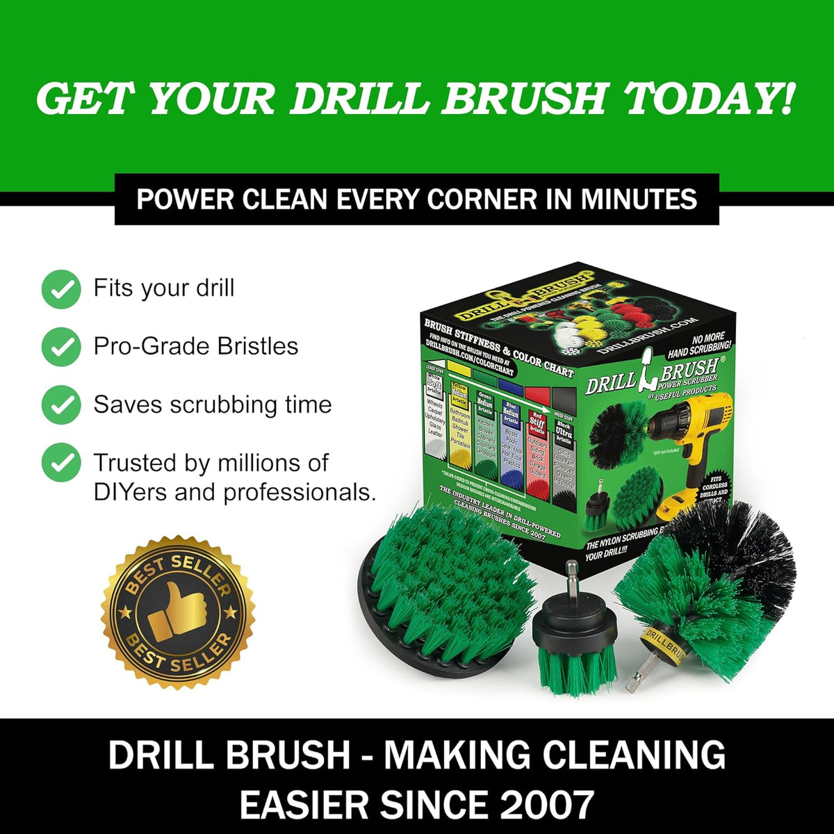 Drillbrush Car Detailing Kit | Drill Brush Set – Soft Bristle Power Scrubber Attachments for Cleaning Car Interior, Upholstery, Carpet, Seats, Wheels, Rims, Dash, Console, and Trim - Nylon Scrub Brush