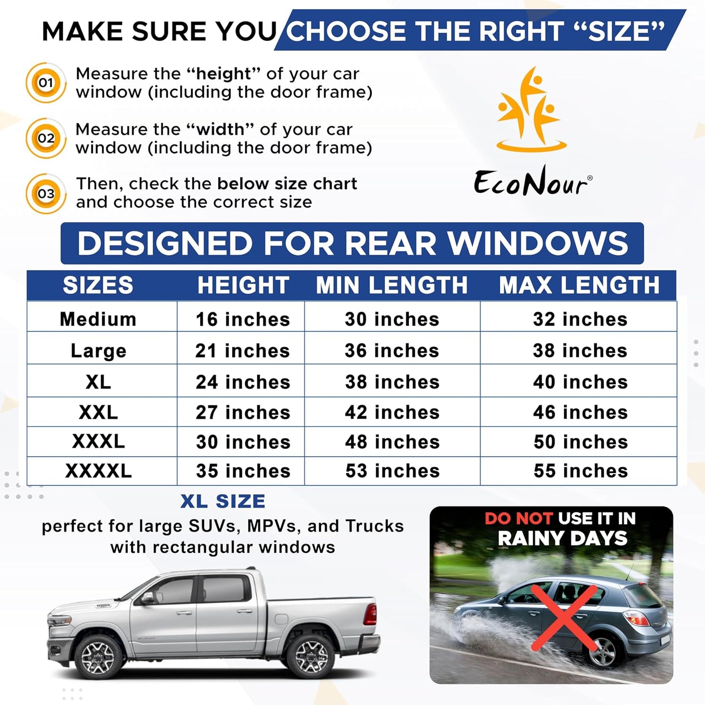 EcoNour Car Window Shades for Side Windows (Pack of 2) | Sun Shade for Car Heat and UV Protection | Adjustable Elastic Fabric Baby Car Shade | Rear Side Window Sun Shade Accessories (Large 21"x36")