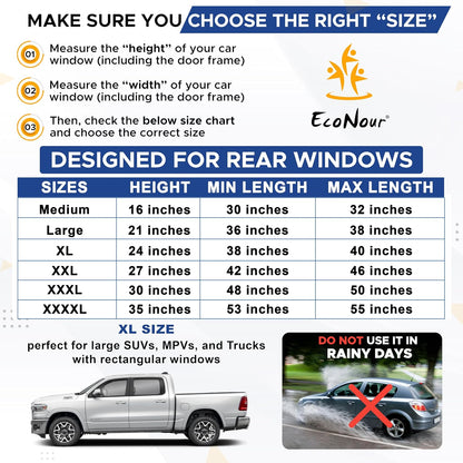 EcoNour Car Window Shades for Side Windows (Pack of 2) | Sun Shade for Car Heat and UV Protection | Adjustable Elastic Fabric Baby Car Shade | Rear Side Window Sun Shade Accessories (Large 21"x36")