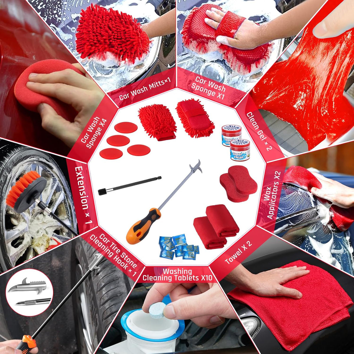 34PCS Car Detailing Brush Set, Car Detailing Kit, Car Detailing Brushes, Car Cleaning Kit, Car Windshield Cleaning Tool, Professional Car Care kit - Car Wash Brush kit for Interior Exterior Wheels